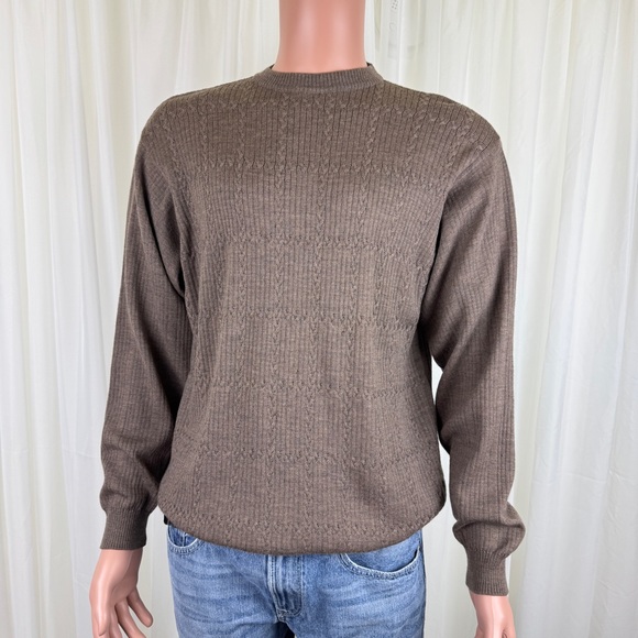 Men's Joseph & Lyman 100% Extrafine Merino Wool Cable Knit Sweater Sz MD Brown - Picture 3 of 12